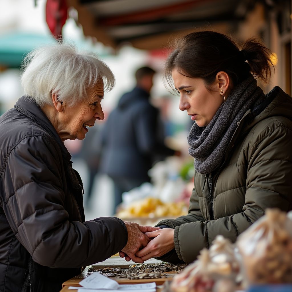 Нищая старушка в лавке оказалась не той, кем казалась — и всё в рынке замерло